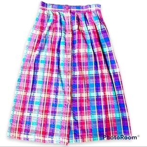 Ashley Vintage Pink Plaid Button Down Midi Skirt
